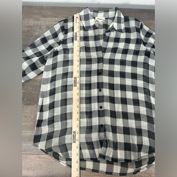 L’Agence Argo Black and White Buffalo Plaid Sheer Top - Picture 4 of 9